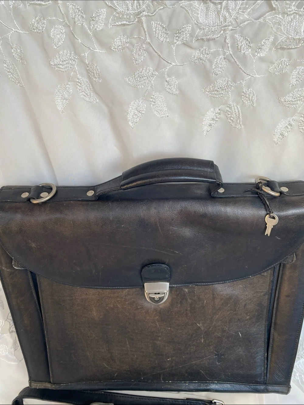Vintage Frye Black Leather Flap Briefcase Laptop Bag with Detachable Strap
